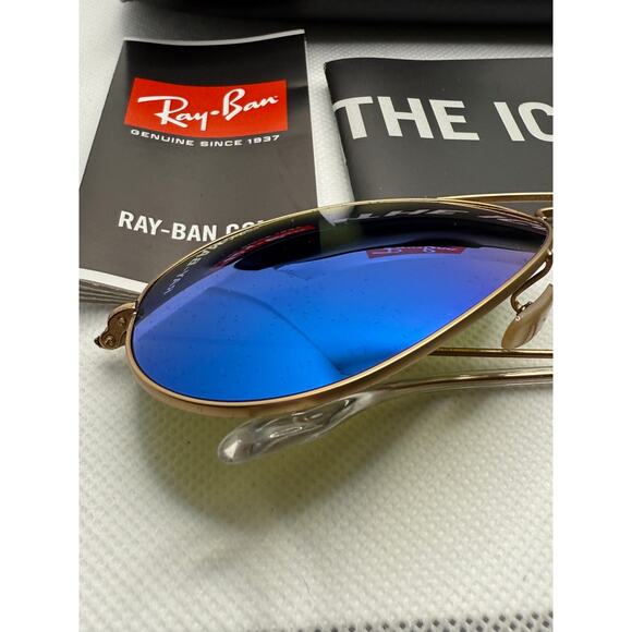 Ray-Ban Aviator Large Gold Frame Blue Mirror Grey Lens RB3025 New in Box - Picture 4 of 5